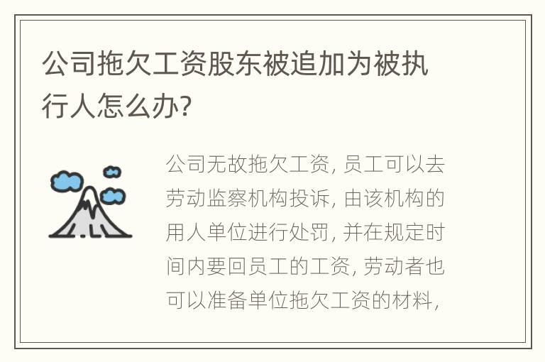 公司拖欠工资股东被追加为被执行人怎么办？