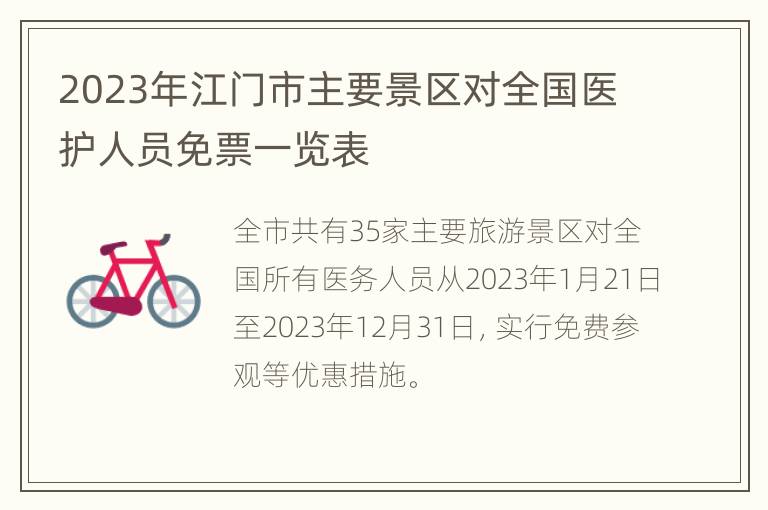 2023年江门市主要景区对全国医护人员免票一览表