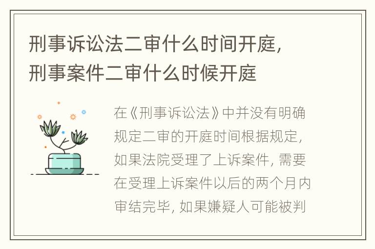 刑事诉讼法二审什么时间开庭，刑事案件二审什么时候开庭