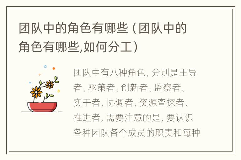 团队中的角色有哪些（团队中的角色有哪些,如何分工）