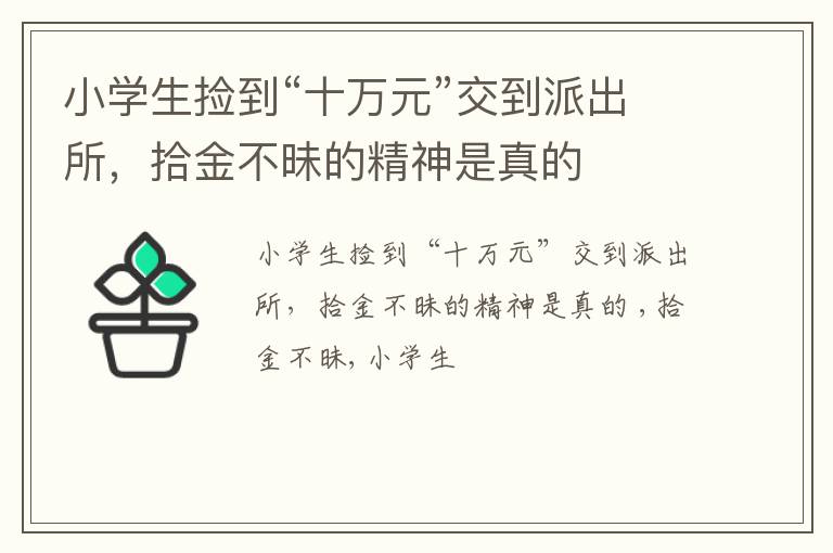 小学生捡到“十万元”交到派出所，拾金不昧的精神是真的