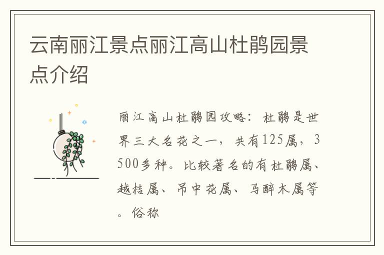 云南丽江景点丽江高山杜鹃园景点介绍