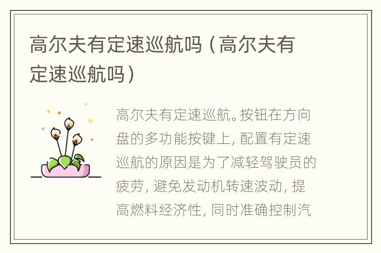 高尔夫有定速巡航吗（高尔夫有定速巡航吗）