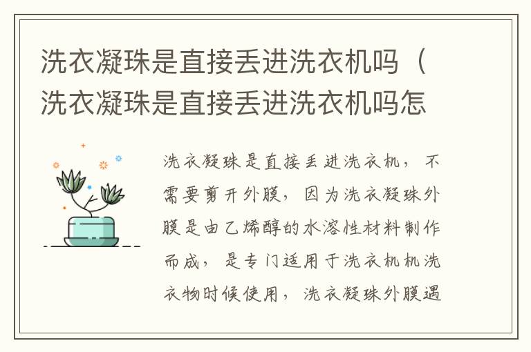 洗衣凝珠是直接丢进洗衣机吗（洗衣凝珠是直接丢进洗衣机吗怎么用）