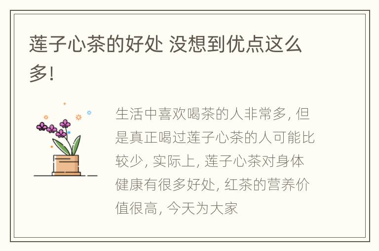 莲子心茶的好处 没想到优点这么多！