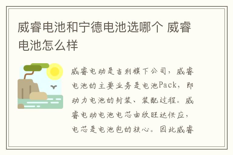 威睿电池和宁德电池选哪个 威睿电池怎么样