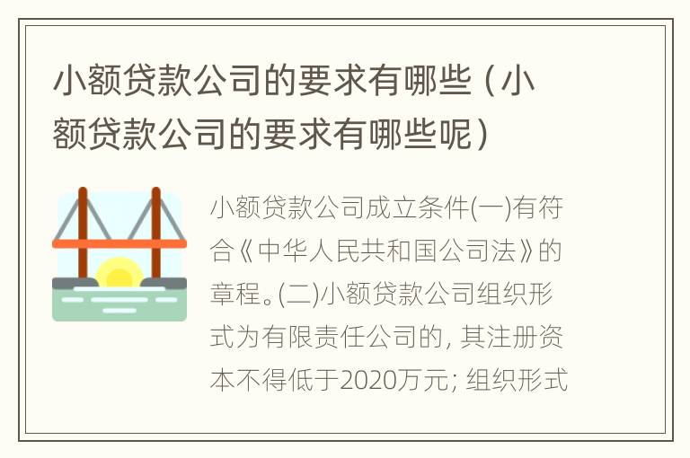 小额贷款公司的要求有哪些（小额贷款公司的要求有哪些呢）