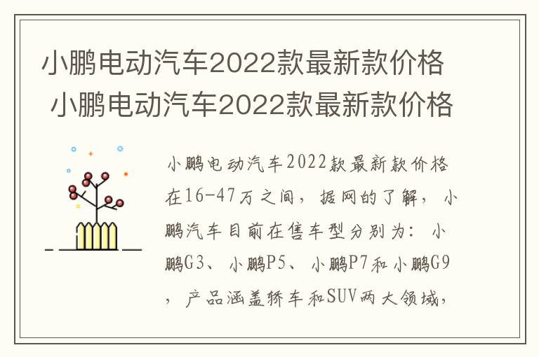小鹏电动汽车2022款最新款价格 小鹏电动汽车2022款最新款价格及图片
