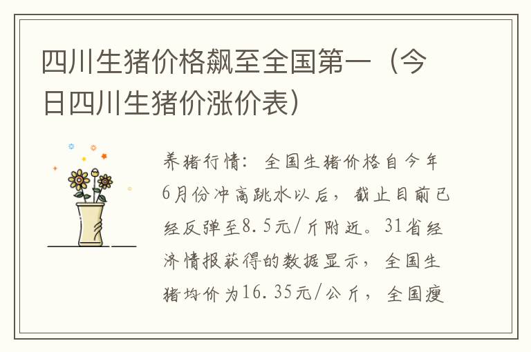 四川生猪价格飙至全国第一（今日四川生猪价涨价表）