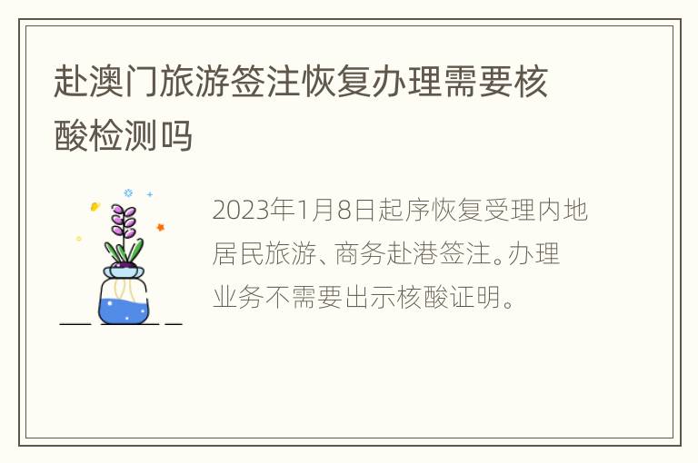 赴澳门旅游签注恢复办理需要核酸检测吗