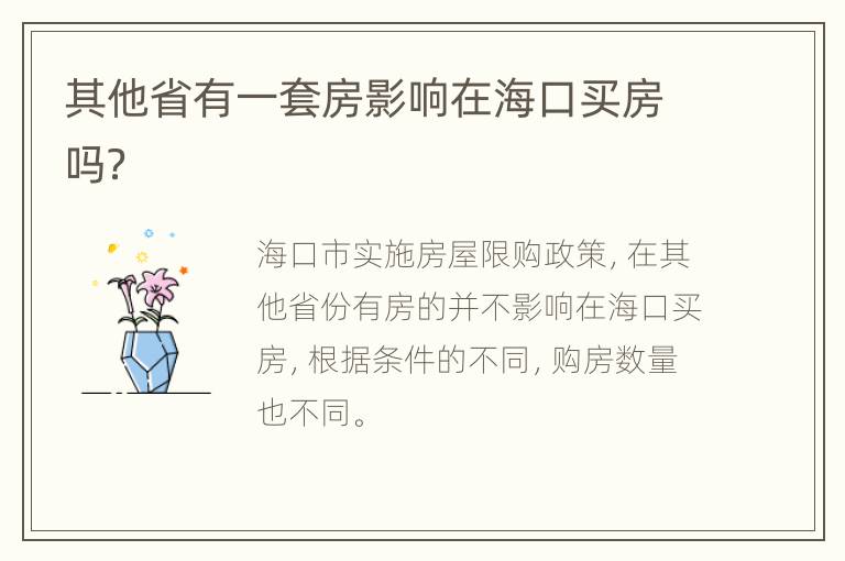 其他省有一套房影响在海口买房吗？