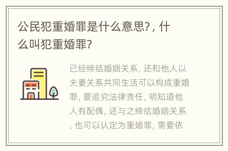 公民犯重婚罪是什么意思？，什么叫犯重婚罪?