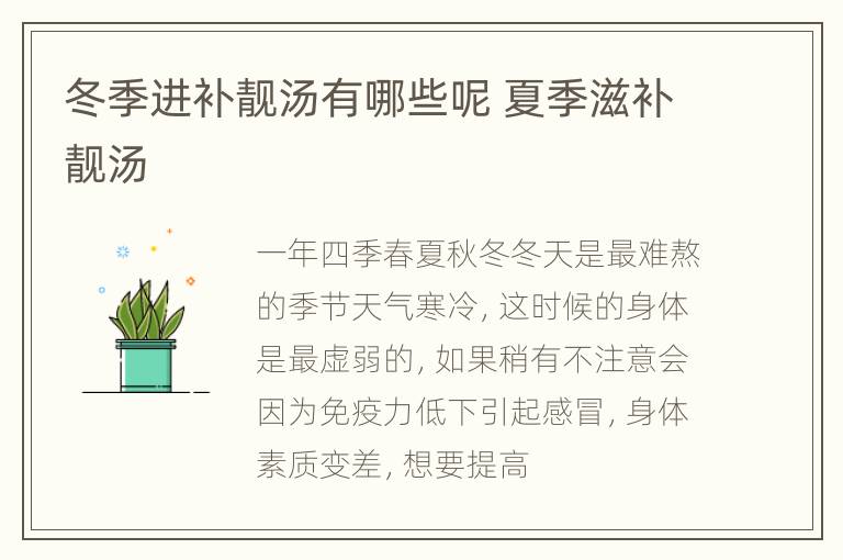 冬季进补靓汤有哪些呢 夏季滋补靓汤