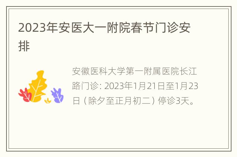 2023年安医大一附院春节门诊安排