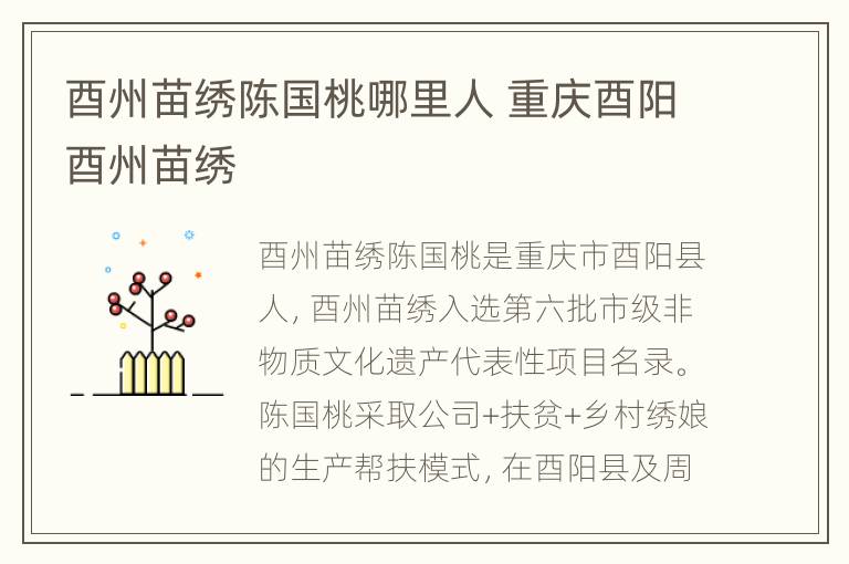 酉州苗绣陈国桃哪里人 重庆酉阳酉州苗绣