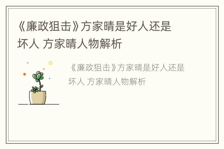 《廉政狙击》方家晴是好人还是坏人 方家晴人物解析