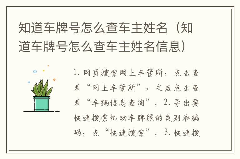 知道车牌号怎么查车主姓名（知道车牌号怎么查车主姓名信息）
