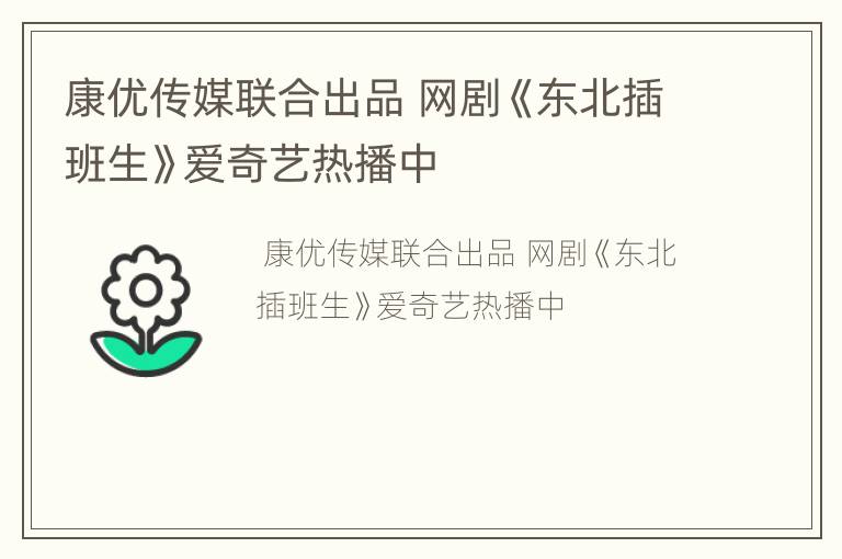 康优传媒联合出品 网剧《东北插班生》爱奇艺热播中