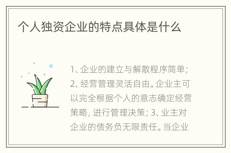 个人独资企业的特点具体是什么