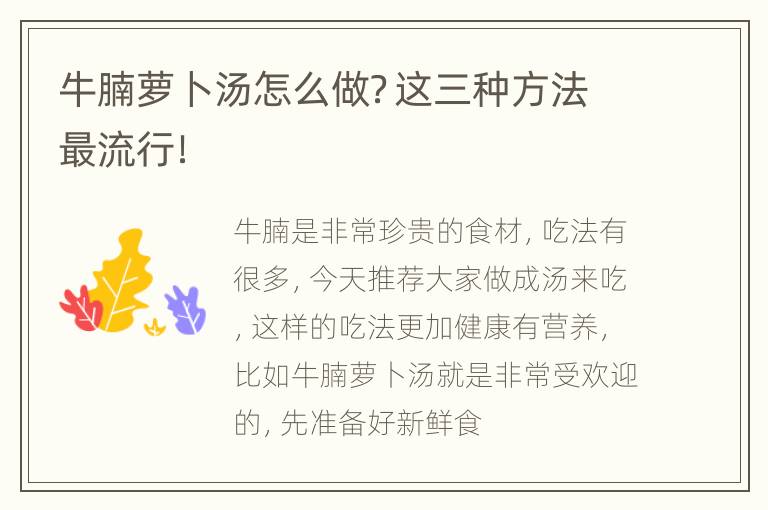 牛腩萝卜汤怎么做？这三种方法最流行！