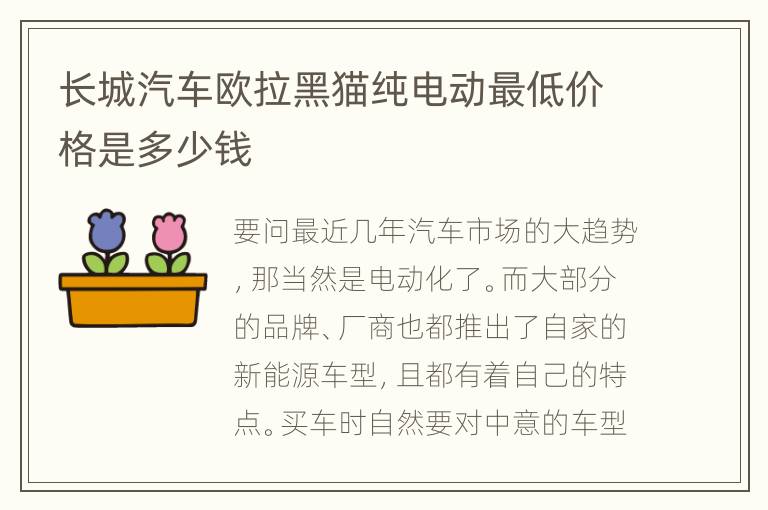 长城汽车欧拉黑猫纯电动最低价格是多少钱
