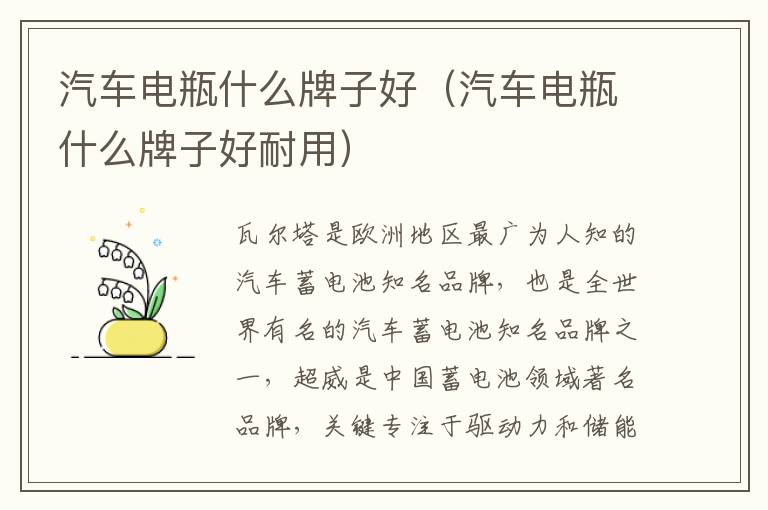 汽车电瓶什么牌子好（汽车电瓶什么牌子好耐用）