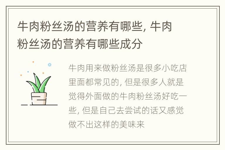 牛肉粉丝汤的营养有哪些，牛肉粉丝汤的营养有哪些成分