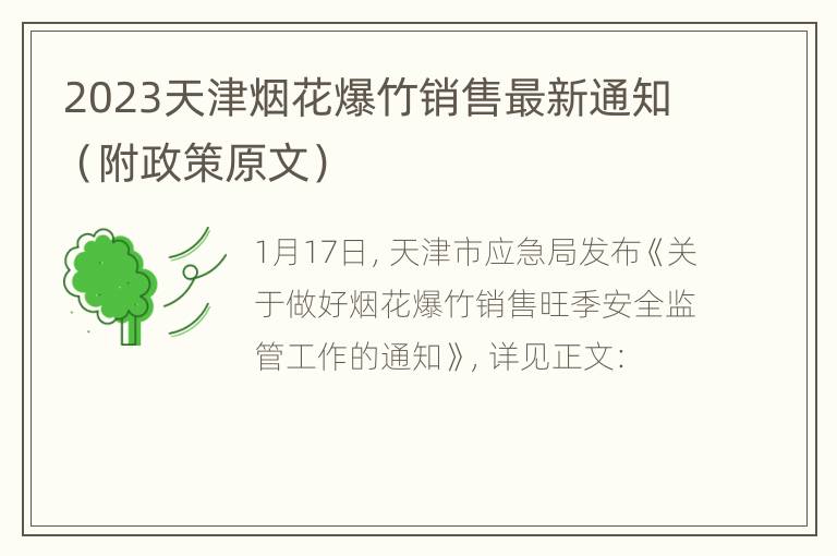 2023天津烟花爆竹销售最新通知（附政策原文）