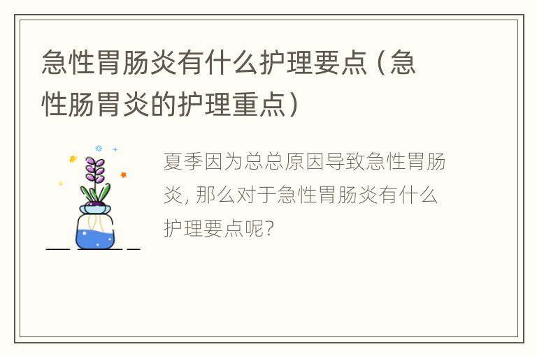 急性胃肠炎有什么护理要点（急性肠胃炎的护理重点）