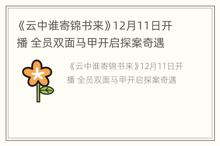 《云中谁寄锦书来》12月11日开播 全员双面马甲开启探案奇遇