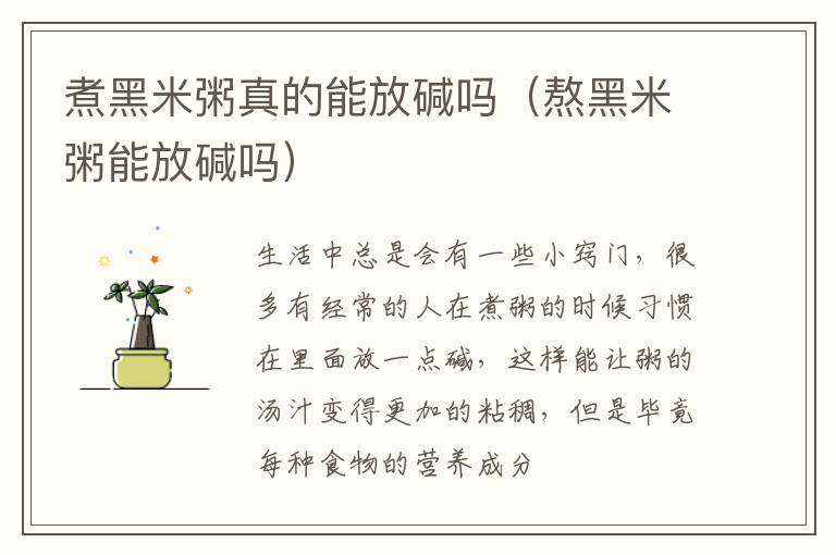 煮黑米粥真的能放碱吗（熬黑米粥能放碱吗）