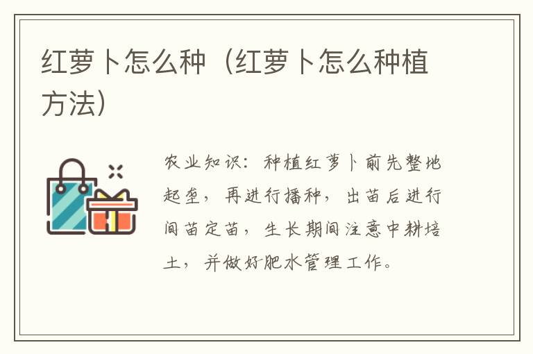 红萝卜怎么种（红萝卜怎么种植方法）