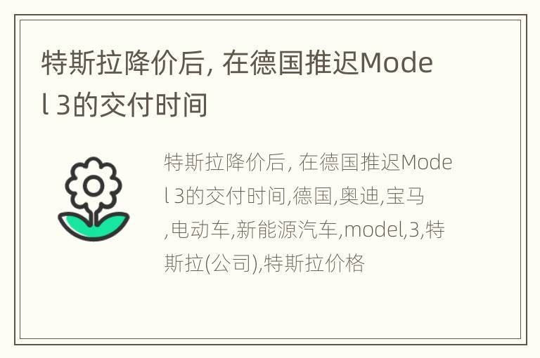特斯拉降价后，在德国推迟Model 3的交付时间