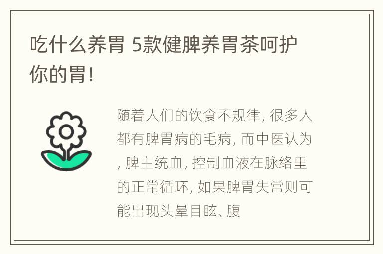 吃什么养胃 5款健脾养胃茶呵护你的胃！