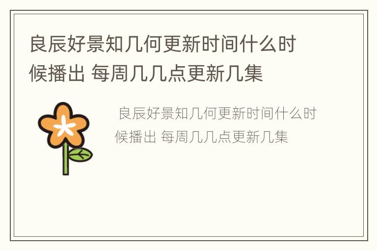 良辰好景知几何更新时间什么时候播出 每周几几点更新几集