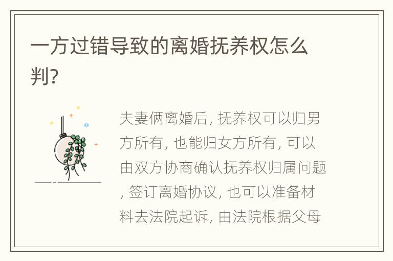 一方过错导致的离婚抚养权怎么判？