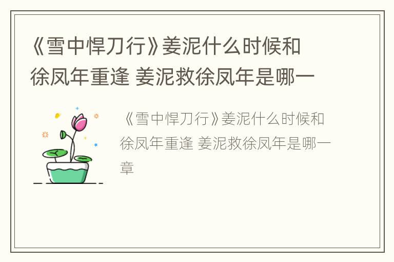 《雪中悍刀行》姜泥什么时候和徐凤年重逢 姜泥救徐凤年是哪一章