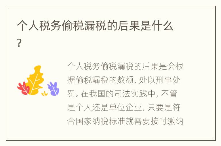 个人税务偷税漏税的后果是什么？