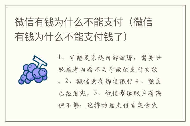 微信有钱为什么不能支付（微信有钱为什么不能支付钱了）