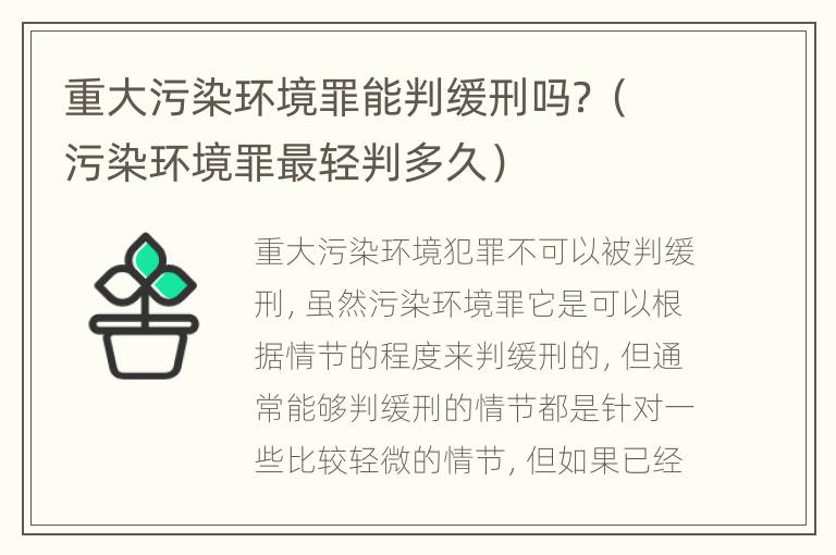重大污染环境罪能判缓刑吗？（污染环境罪最轻判多久）