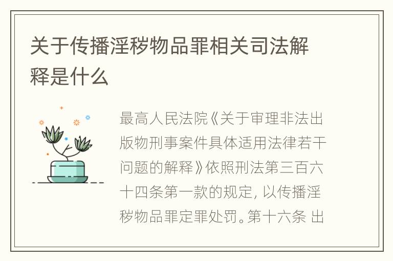 关于传播淫秽物品罪相关司法解释是什么