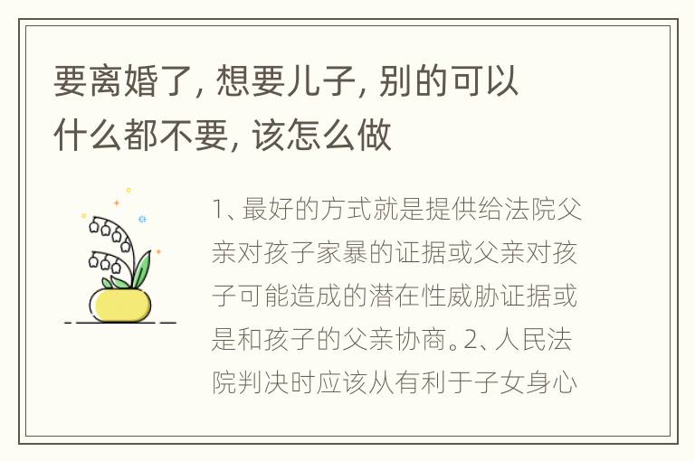 要离婚了，想要儿子，别的可以什么都不要，该怎么做