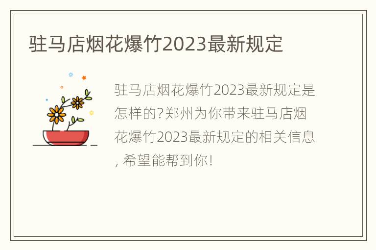 驻马店烟花爆竹2023最新规定