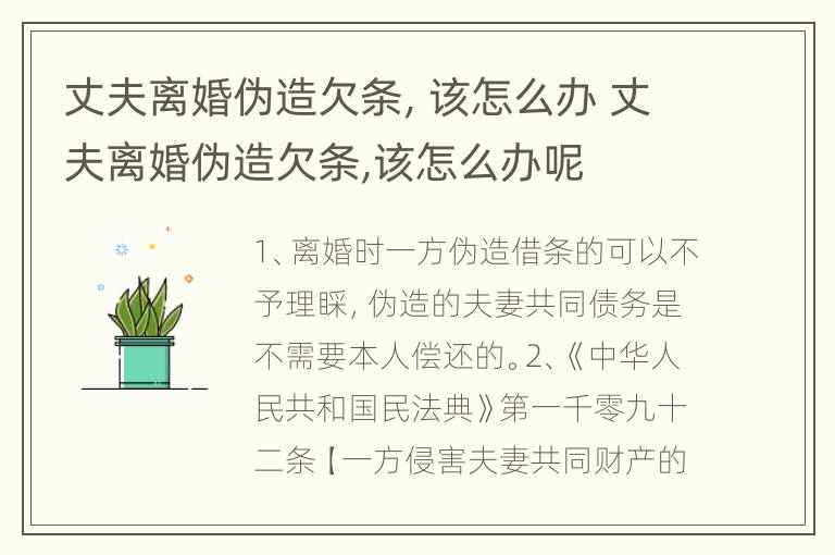 丈夫离婚伪造欠条，该怎么办 丈夫离婚伪造欠条,该怎么办呢