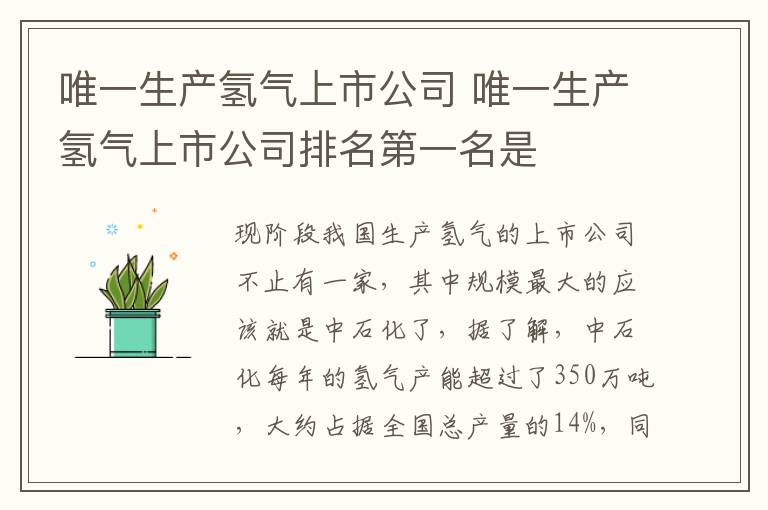 唯一生产氢气上市公司 唯一生产氢气上市公司排名第一名是