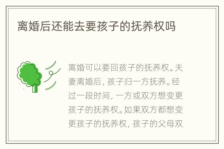 离婚后还能去要孩子的抚养权吗