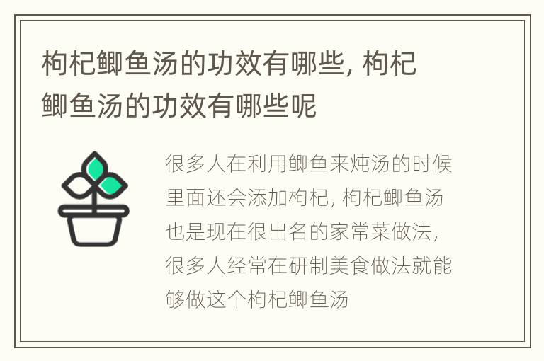 枸杞鲫鱼汤的功效有哪些，枸杞鲫鱼汤的功效有哪些呢