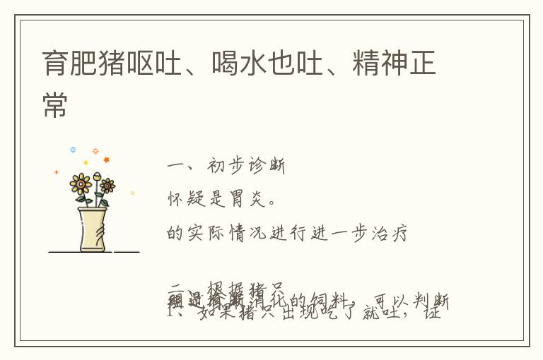 育肥猪呕吐、喝水也吐、精神正常