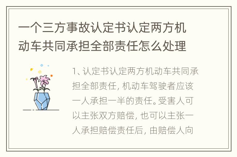 一个三方事故认定书认定两方机动车共同承担全部责任怎么处理