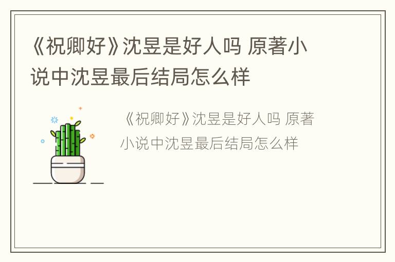 《祝卿好》沈昱是好人吗 原著小说中沈昱最后结局怎么样